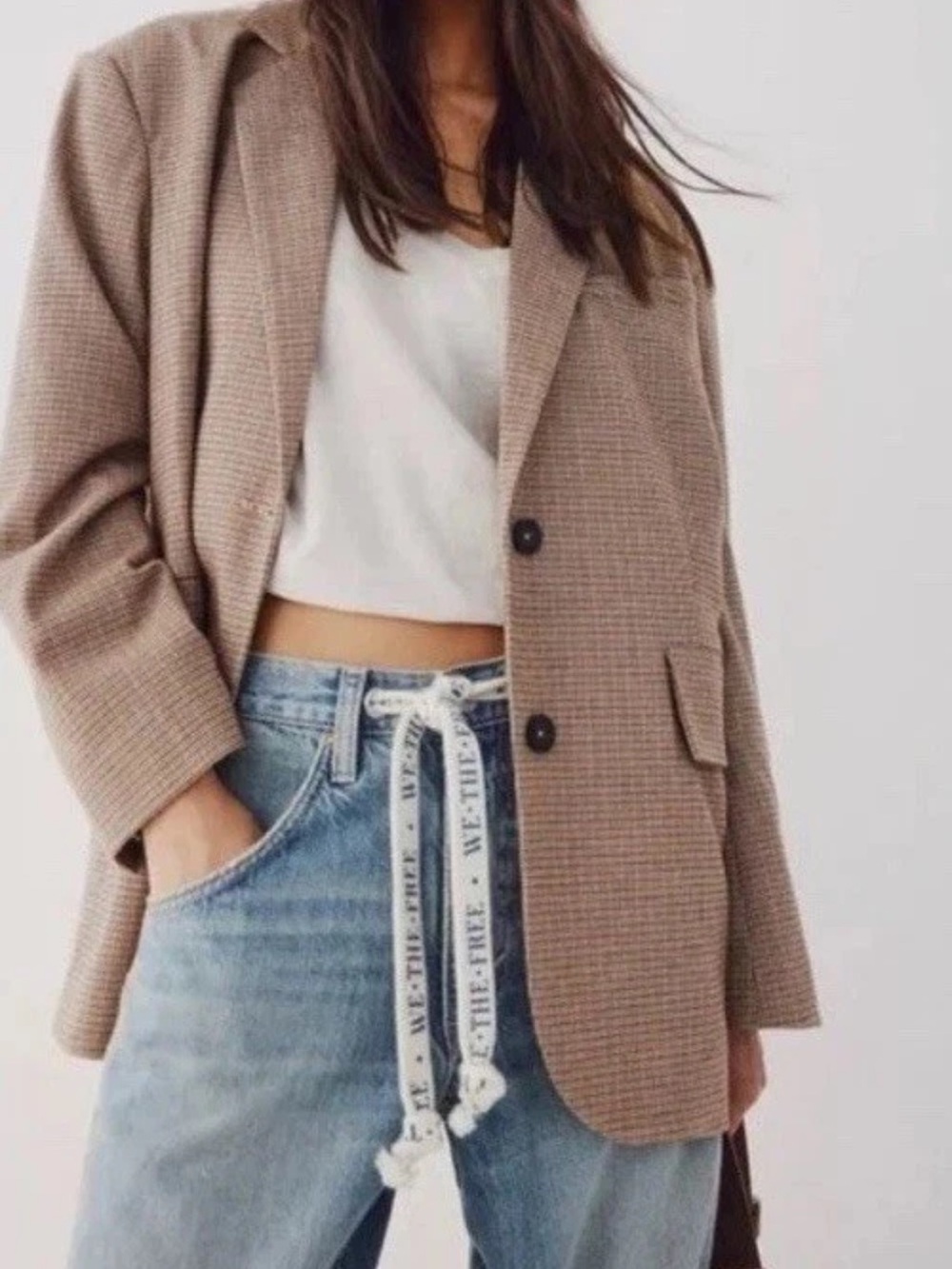 Free People Oversize Tan Plaid Blazer Size  Medium